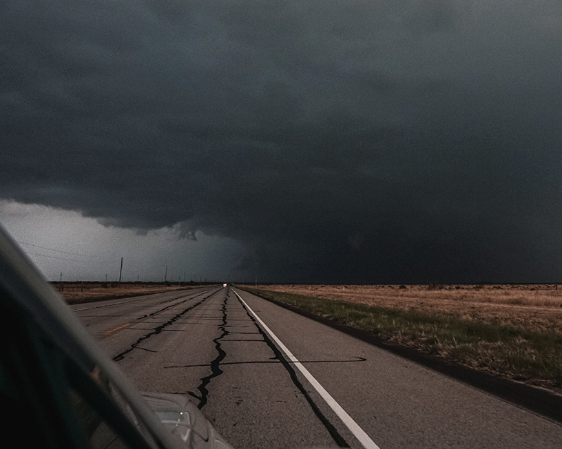 Storm Chasers driving toward severe weather